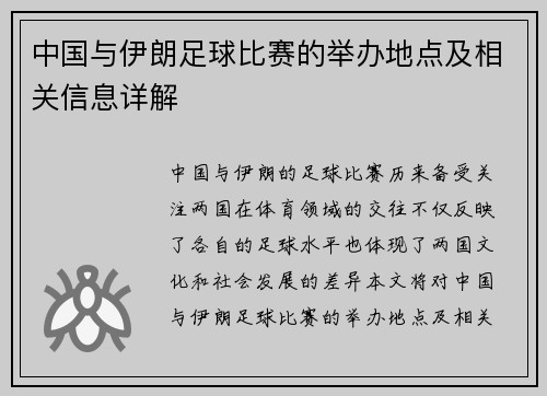 中国与伊朗足球比赛的举办地点及相关信息详解