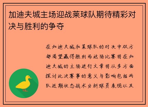 加迪夫城主场迎战莱球队期待精彩对决与胜利的争夺